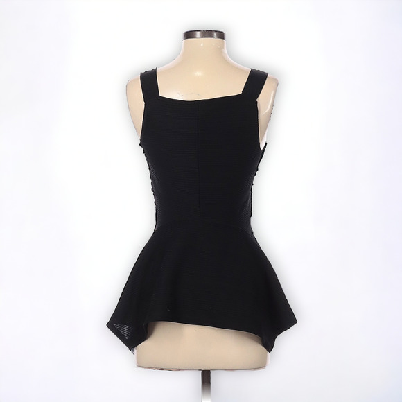 Anthropologie Deletta Black Textured Peplum Top - Picture 3 of 7